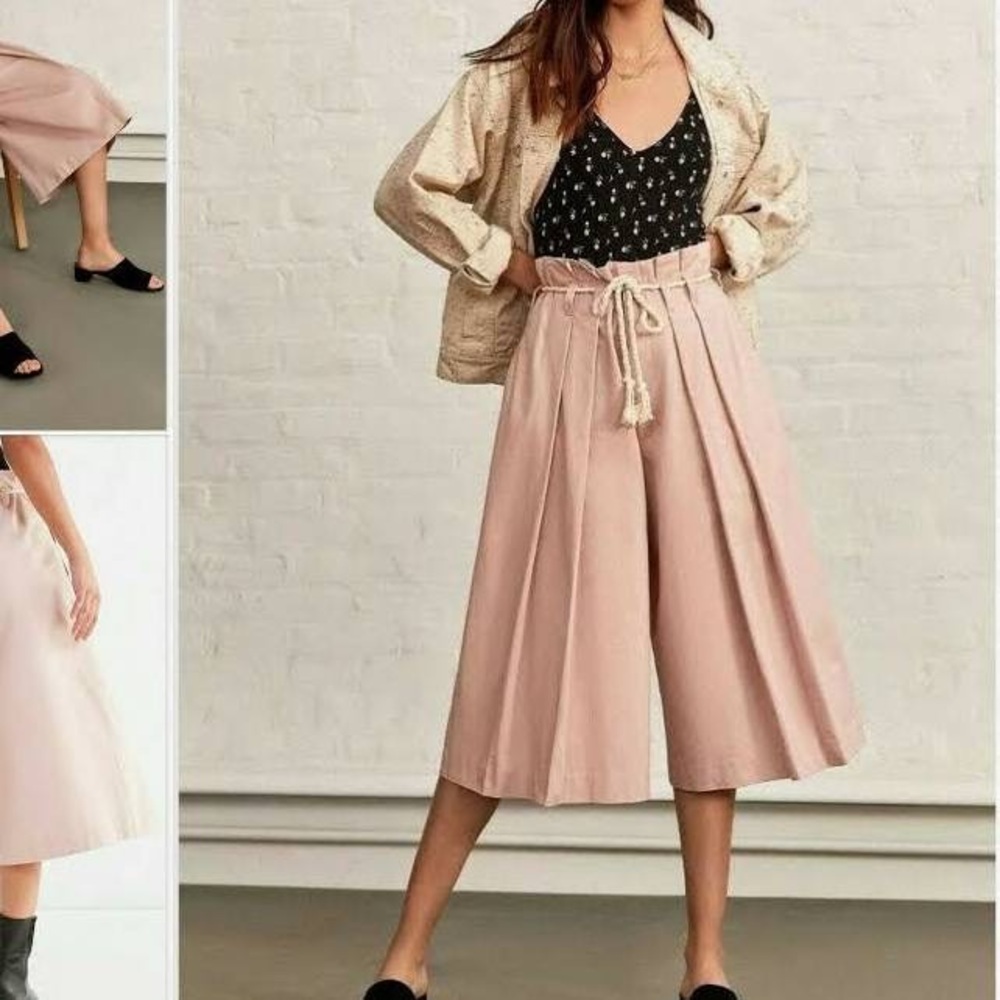 Urban Outfitters Pink Safari Paperbag WAIST rope Tie Wide Leg Pants Nautical